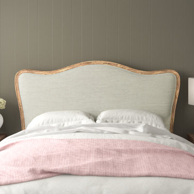Modern Farmhouse Solid Oak Wood Headboard with Linen Upholstery