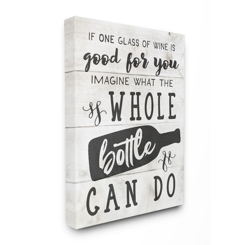 Verre ou bouteille de vin, citation rustique, humour par Alexandra Snowdon - impression d'art graphique, Toile tendue