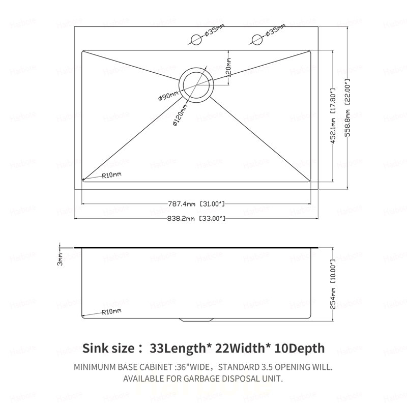 Évier de cuisine 33 po x 22 po x 10 po à cuve simple encastrable en acier inoxydable de calibre 16 noir 33 po