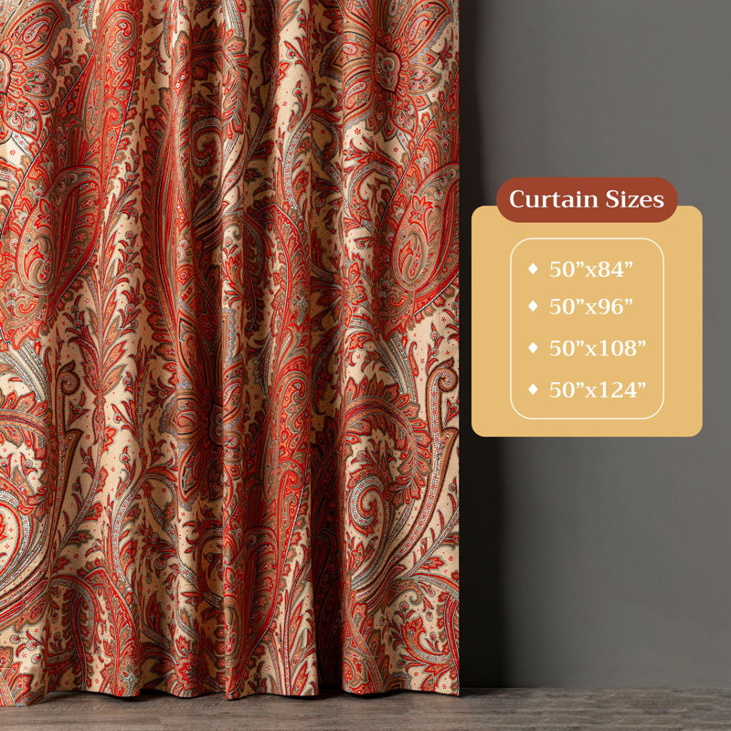 Maison d' Hermine Curtains for Living Room 100% Cotton 108 inch Length One Panel Light Filtering Curtains for Windows with Rod and Loop Pockets (Kashmir Paisley - Tomato, 50"W x 108"L)
