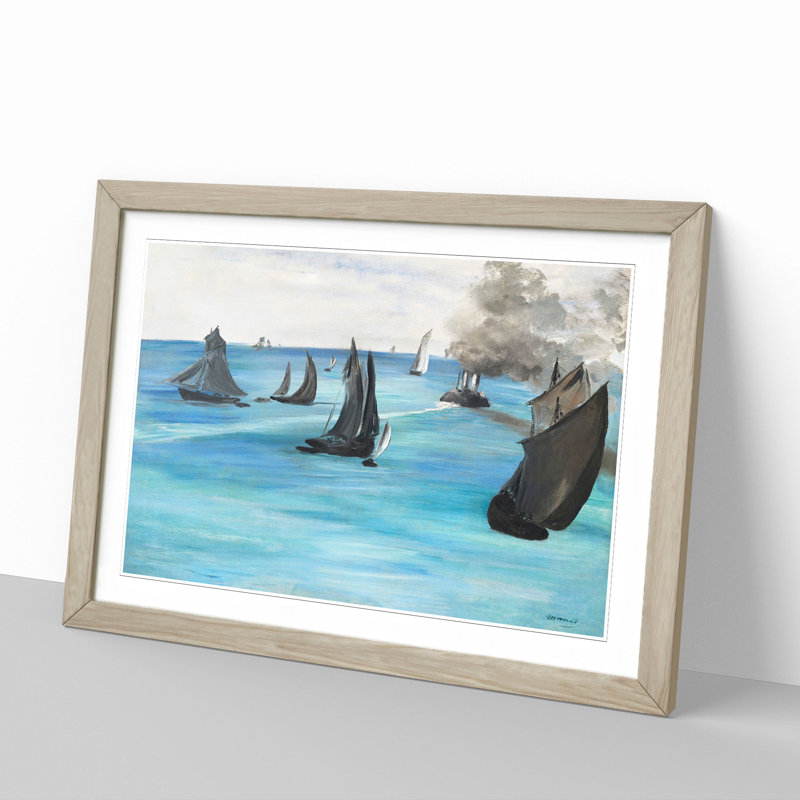 Sea View, Calm Weather by Edouard Manet - Picture Frame Painting, 27cm H x 36cm W x 2cm D, Oak Framed
