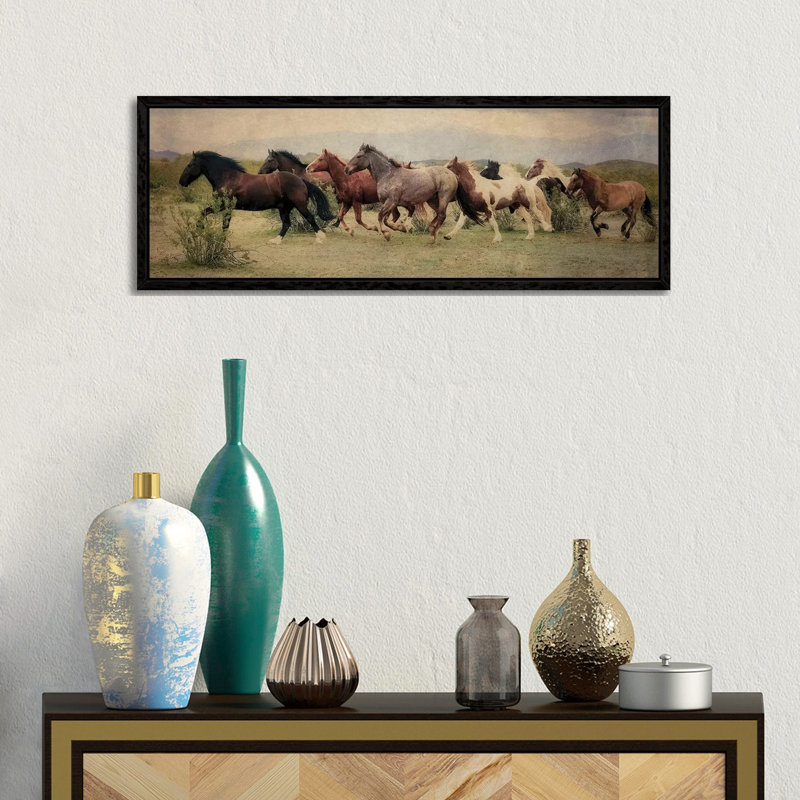 A Run Through The Desert by Rhonda Thompson - Floater Frame Panoramic Print on Canvas, 30.48 cm H x 91.44 cm W