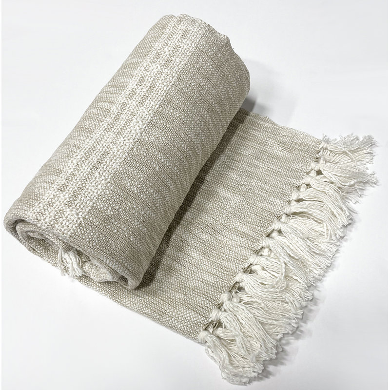 Jeté en tricot Evelyn - rayures, Beige / Ivoire