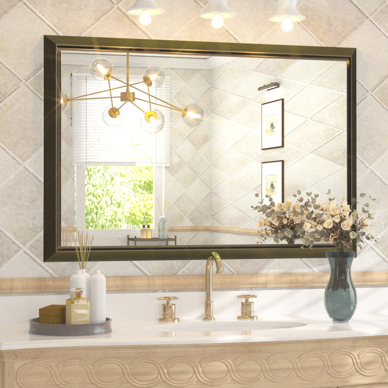 Miroir de salle de bain Charlirae, 36 po x 24 po, Brun