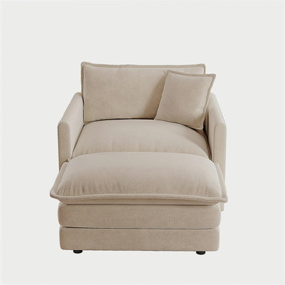 Fauteuil d'appoint moderne avec repose-pieds, fauteuil club en chenille, fauteuil de lecture pour chambre à coucher, chenille café clair