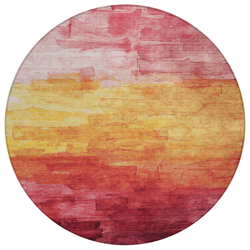 Tapis intérieur lavable rayé rond 8 pi rosé et rose
