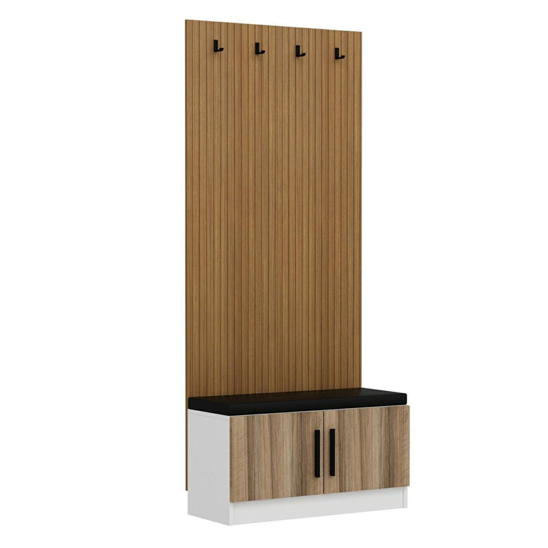 Modern Hall Stand, Walnut Finish, 35.4 x 82.7 x 13.8 inches | 100% Melamine Coated Particle Board, Thickness: 0.7 inches | Stylish & Functional Storage Solution for Entryway & Hallway | Elegant Design
