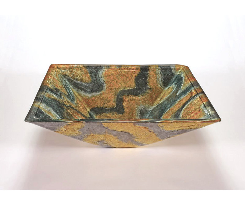 Legion Furniture 16.5'' Glass Square Bathroom Sink, Antique Gold And Silver