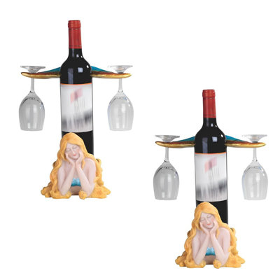 "2-PC Set" ICE ARMOR 11.75"H Blue Mermaid Wine Rack Bottle Holder with Wine Glass Holders Dining Room Figurine Statue Sculpture Ornament Decoration Home/Room Decor and Unique Gift Ideas for Housewarming, Holidays and Birthdays Great Collectible Addition