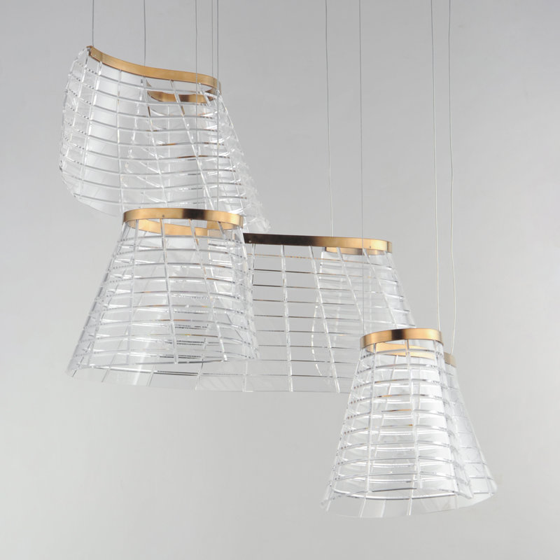 Luminaire suspendu tartan à lumières multiples, Champagne brossé