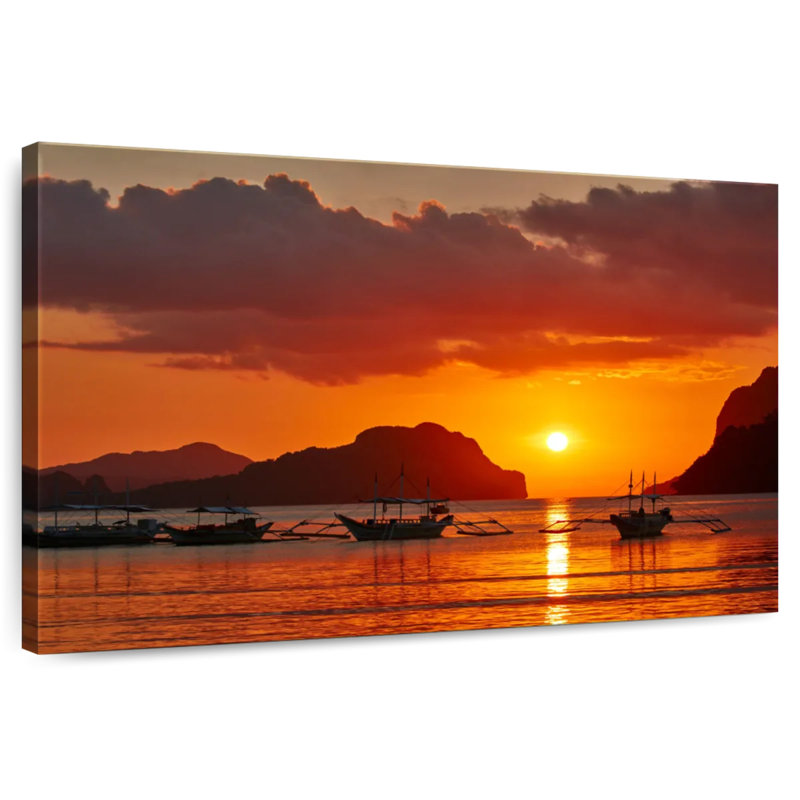 Kerrick El Nido, bateaux au coucher du soleil, H 8 po x l 12 po
