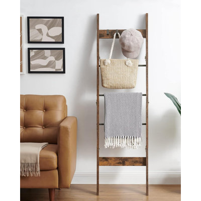 Échelle de couverture décorative à 5 niveaux avec crochets brun rustique