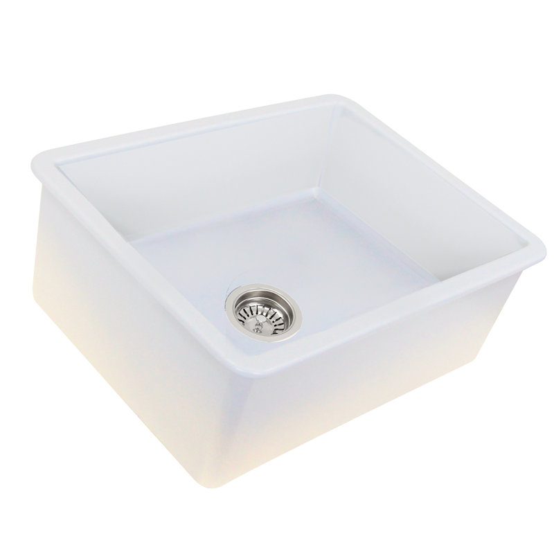 Island 23.5'' L Dual Mount Single Bowl Fireclay Kitchen Sink, White