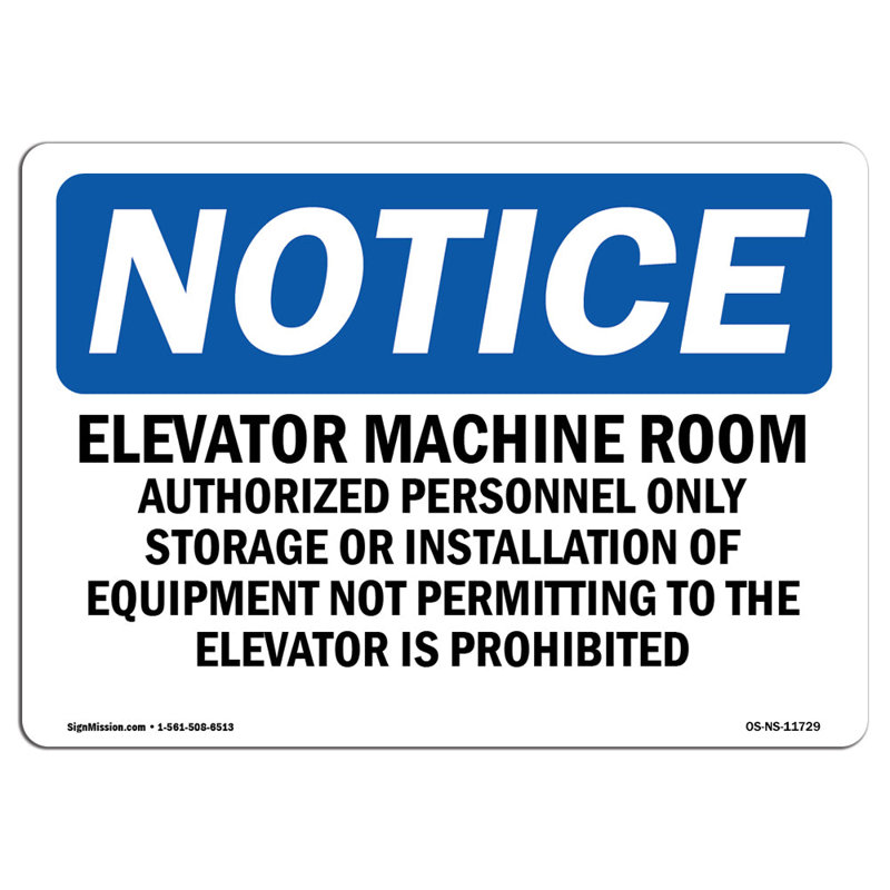 Elevator Machine Room Authorized Personnel Sign
