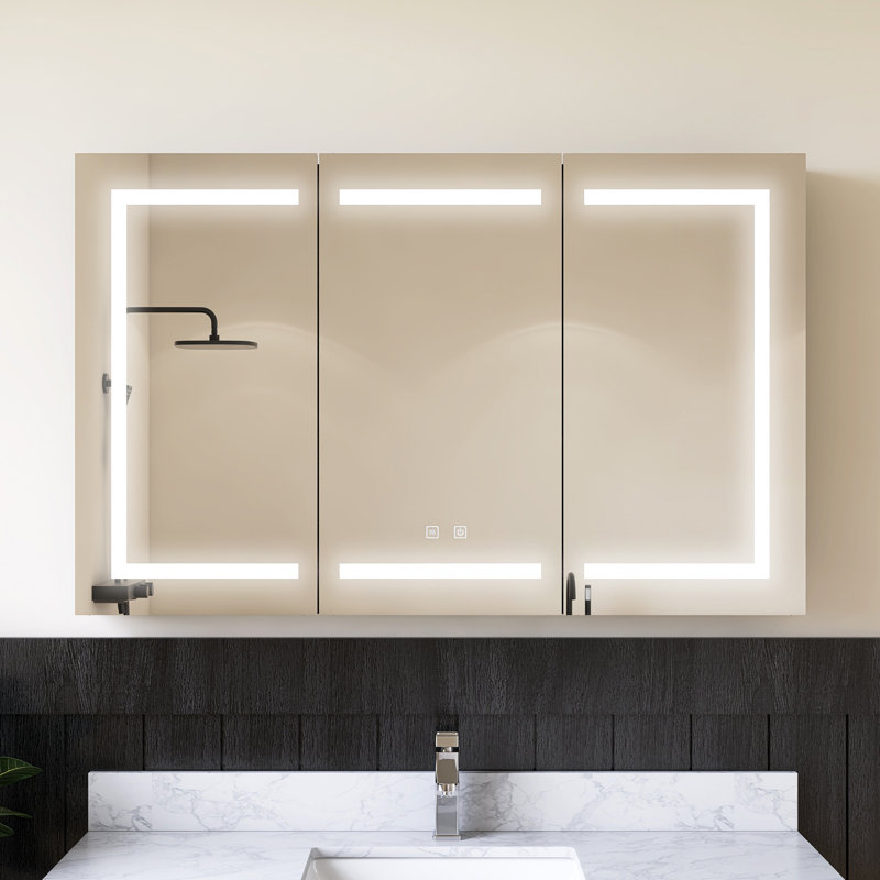 Pharmacie à fixation en surface avec miroir et désembueur 47 po x 30 po Medunjess, H 29,92 po x l 47,48 po x P 5,31 po