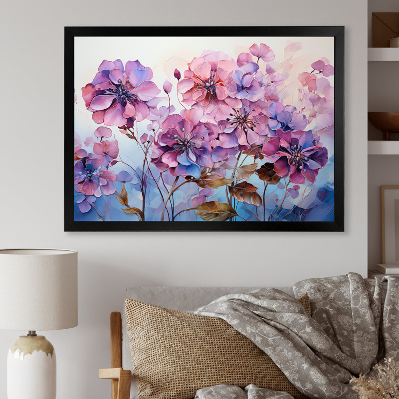 «Rose et mauve», impression sur toile, H 24 po x l 32 po x P 1 po, Cadre simple noir