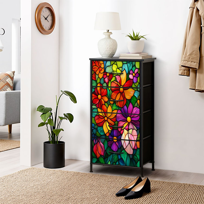 Commode pour commode de chambre à coucher pour commode en verre coloré éclatant Commodes et commodes en tissu avec bacs de rangement à 4 tiroirs
