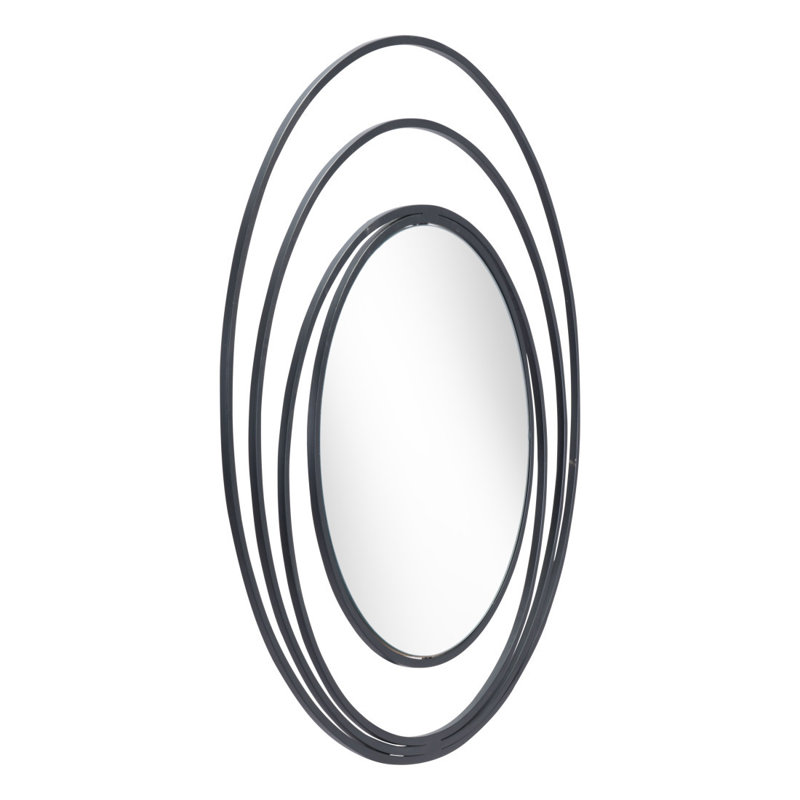 32" Black Oval Steel Framed Accent Mirror