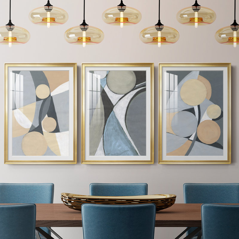 Un doux bijou géométrique II - ensemble de 3 reproductions d'art encadrées, Encadrement doré
