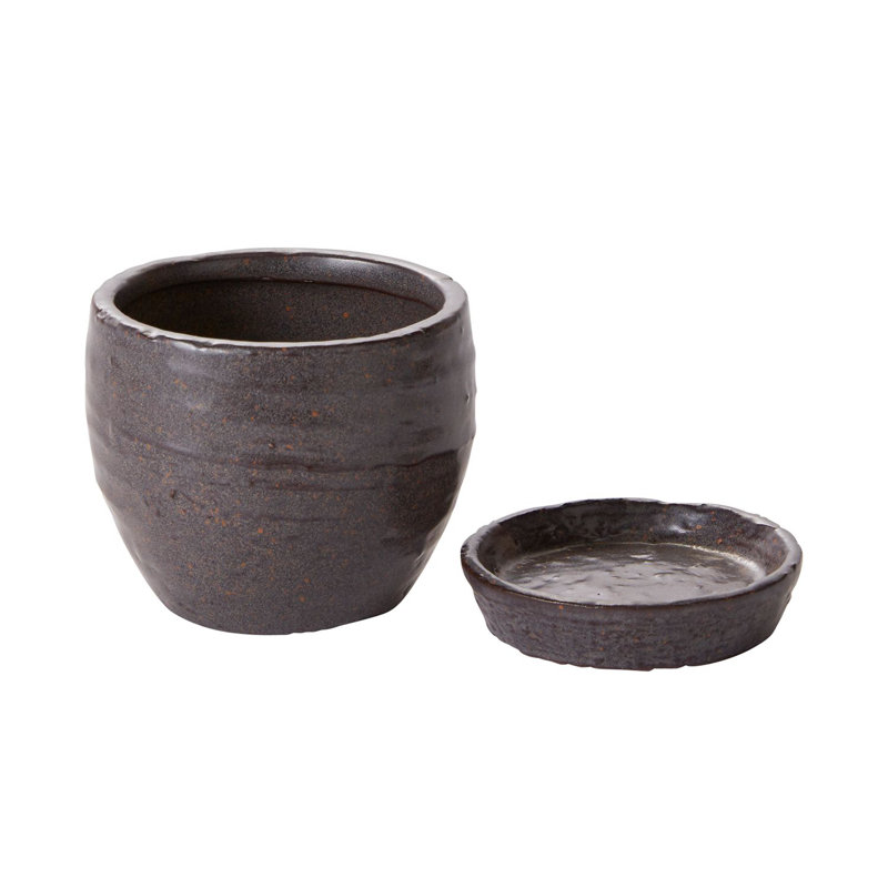 Helmuts Handmade Ceramic Pot Planter, 3.75" H x 3.5" W x 3.25" D, Black