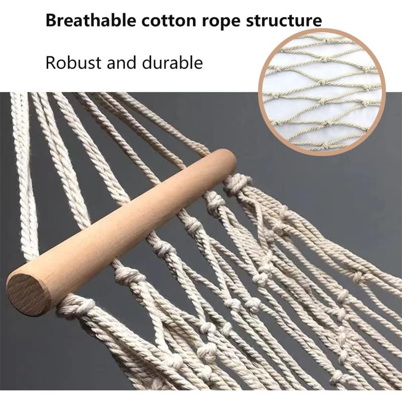 Hamacs en corde de coton avec épandeur en bois, hamac traditionnel pour enfants tissé à la main pour l'extérieur, l'intérieur, le patio, la cour