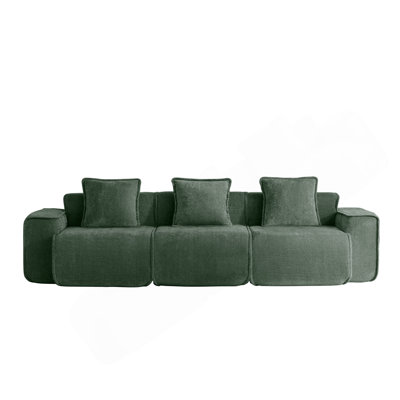 Canapé modulaire à 3 sièges profonds avec passepoil à bordure française, sans assemblage requis, canapé moderne à 3 places avec coussins décoratifs, tissu de velours vert