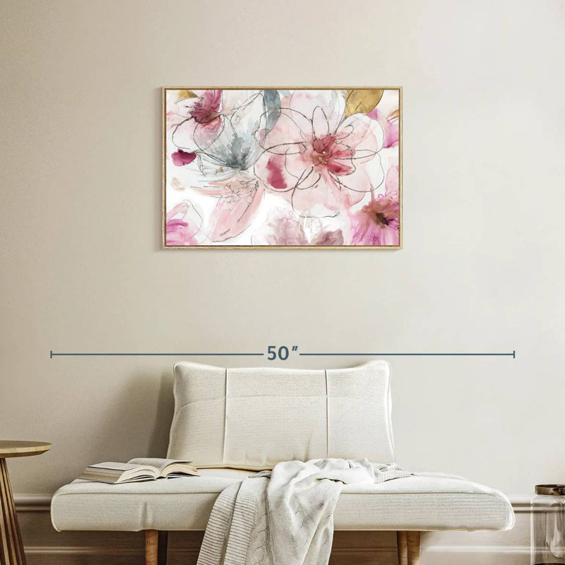 Joli floral en rose I, Cadre flottant en bois naturel, 31 po x 21 po
