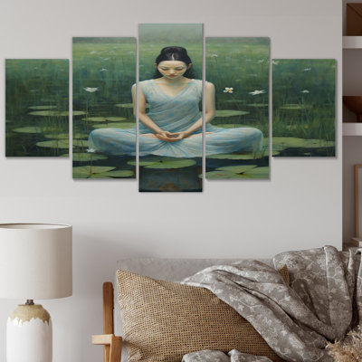 Mindfulness Gracious Woman Nature Meditation I - Meditation Canvas Wall Art - 5 Panels