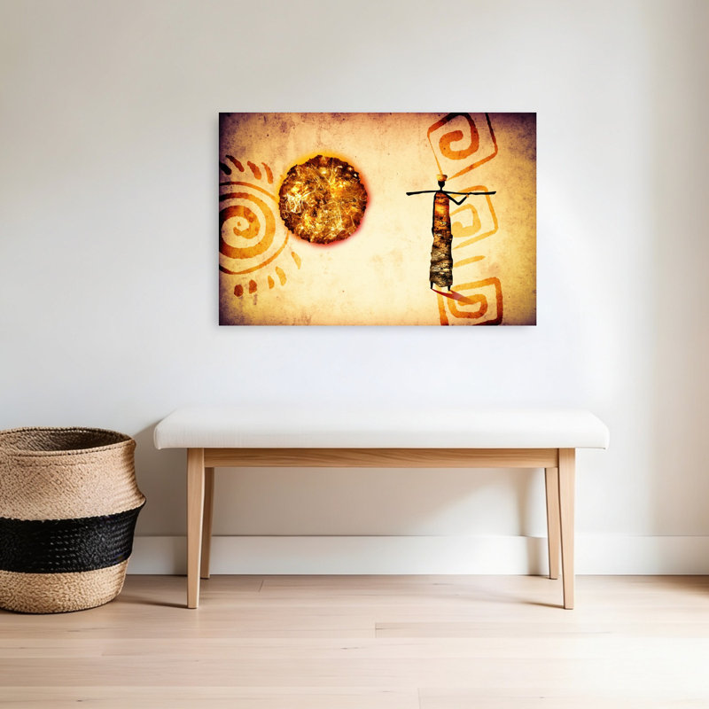 African Tribal Sun Figure Abstract Contemporary Landscape Nature Wall Art Print 1 Piece Wrapped Canvas Wall Art
