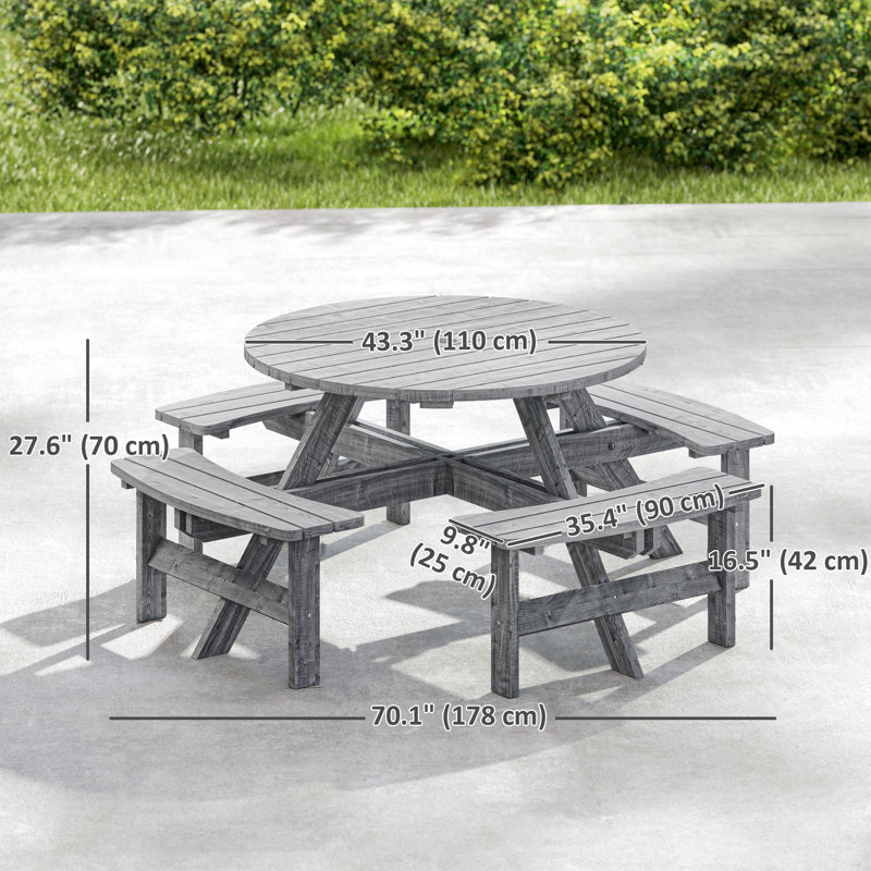 Ensemble de table de patio en bois, ensemble de table et bancs d'extérieur, gris