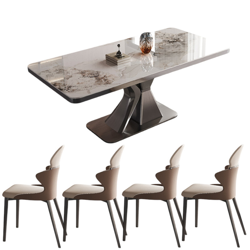 Ensembles de table à manger de luxe moderne de style italien, H 29,53 po x L 70,87 po x l 35,43 po, Blanc / Brun