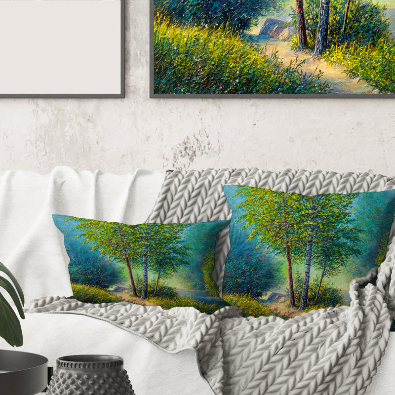 Housse de coussin et insert Three Vibrant Trees by the River, 16" x 16"
