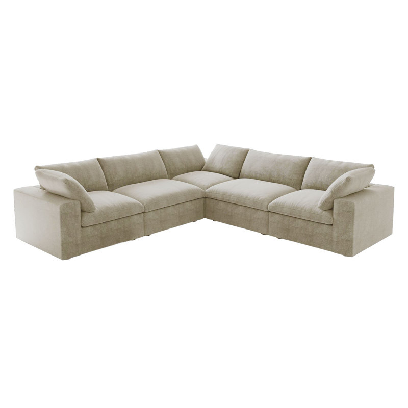 Canapé modulaire rembourré 5 pièces Kenda Faisa, Mélange de lin kaki