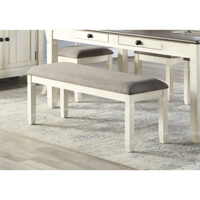 Banc de salle à manger 48 po avec finition blanche antique - siège rembourré, H 19,5 po, capacité de poids de 300 lb, siège en bois 48 po x 16,5 po x 19,5 po,