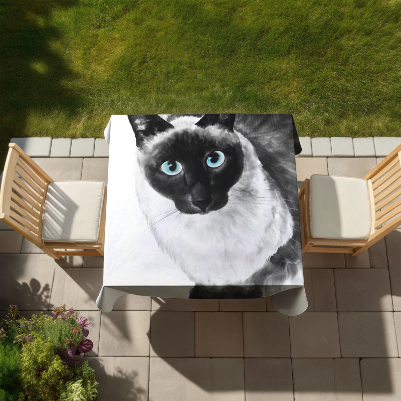 Blue Eyes Siamese Cat Tablecloth | Turquoise Minimalist Decor