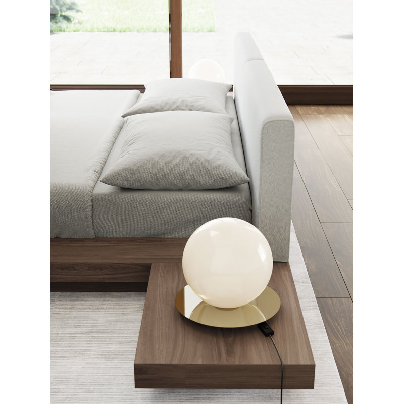 Upholstered Bed, King, Walnut/White Leather