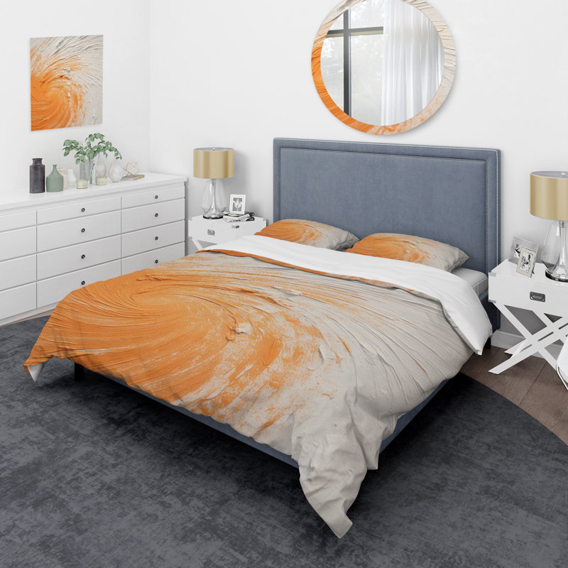 Ensemble de housse de couette spirale orange et blanc, Housse de couette pour très grand lit