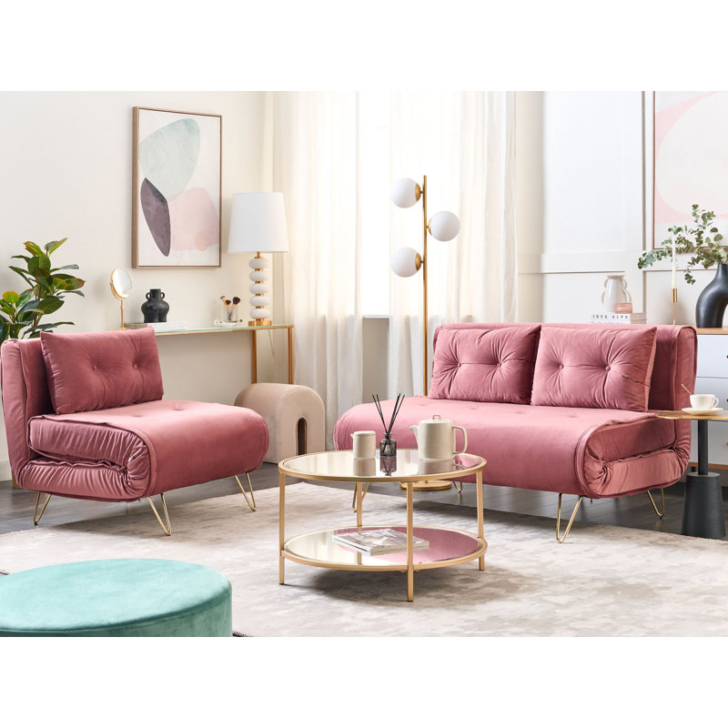 Ahders Velvet Living Room Set, Pink