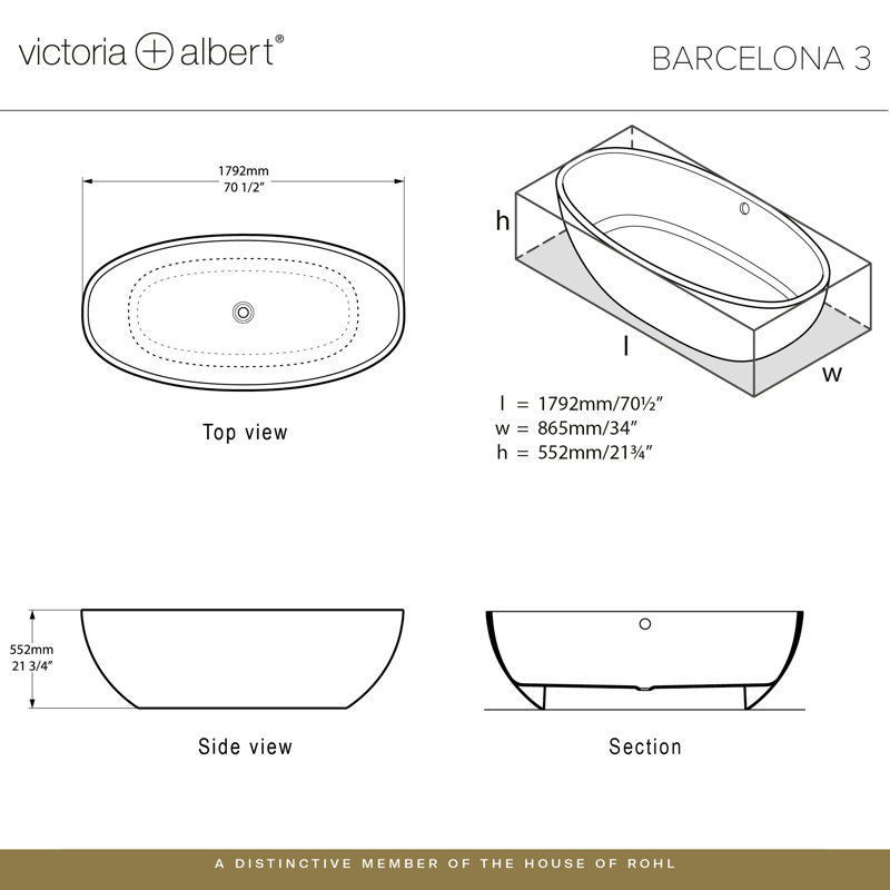Barcelona 70.5'' L Freestanding Soaking Bathtub, Gloss White