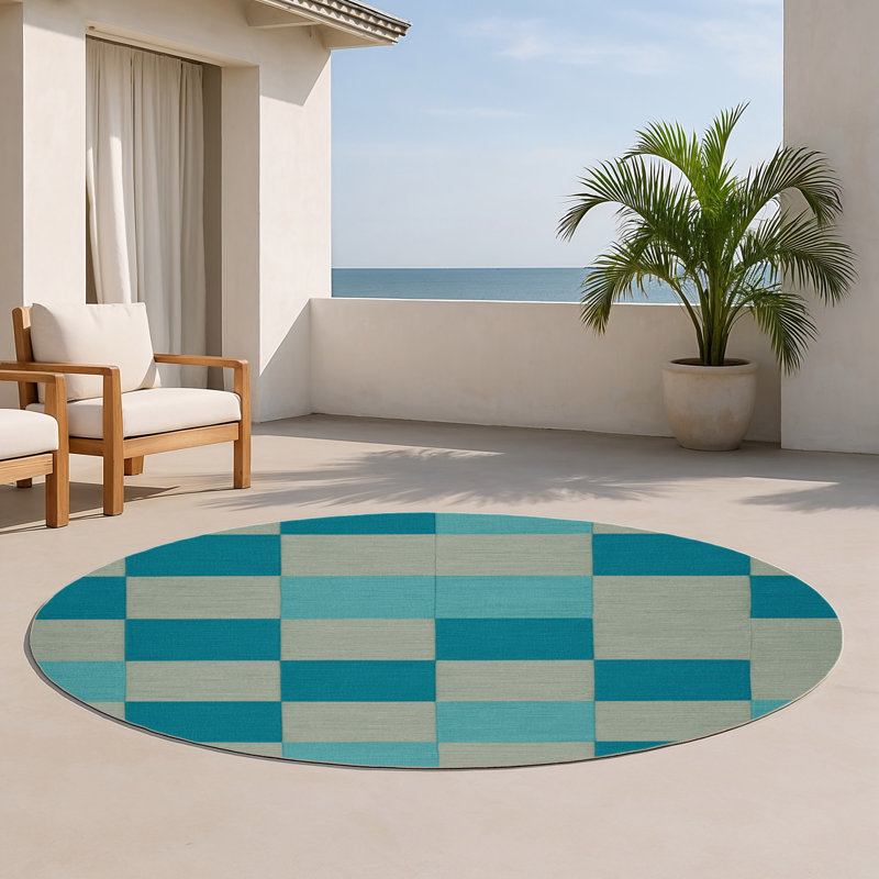 Tapis d'intérieur et d'extérieur à carreaux gris, Rond 5 pi