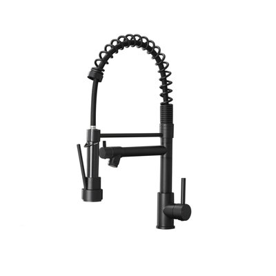 Kitchen Faucet With Soap Dispenser With Pull Down Sprayer 2 Modes Stainless Steel Single Handle Single Hole Pull Down Black Faucet