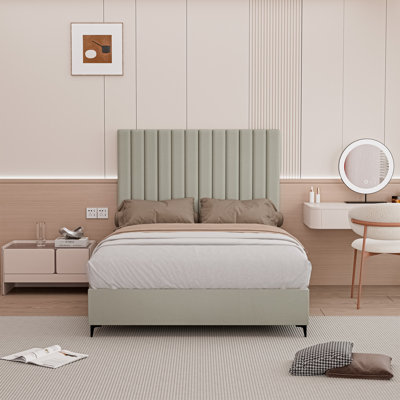Luxury Leather Upholstered Platform Bed with Headboard, Premium Foundation, No Box Spring Needed
