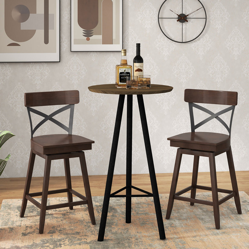 Tabouret pivotant en bois massif Mannan, Tabouret de comptoir (siège d'une hauteur de 24 p