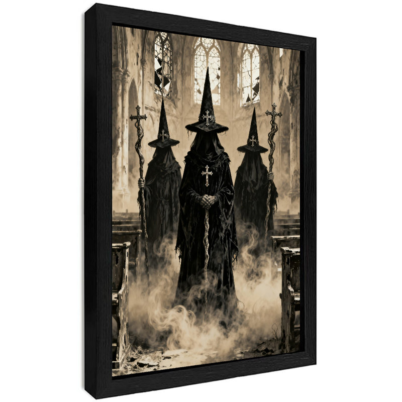 Art mural rétro noir - Ghost Messenger avec trois chapeaux pointus, art mural de style rétro, H 11 po x l 9 po