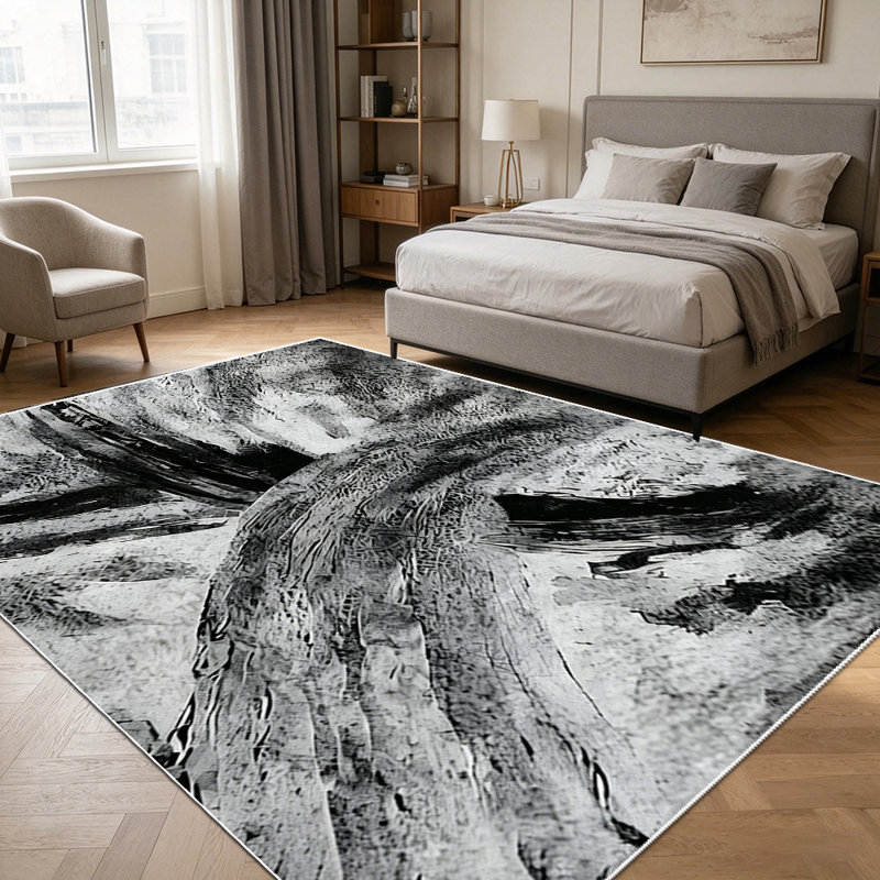 1PC black and white abstract brushstroke area rugs for Living Room, Soft and Comfortable, Suitable for all seasons, easy-to-maintain, machine washable Indoor floor mat, Under Table Farmhouse suitable for dining table, bedroom, entryway, patio, home
