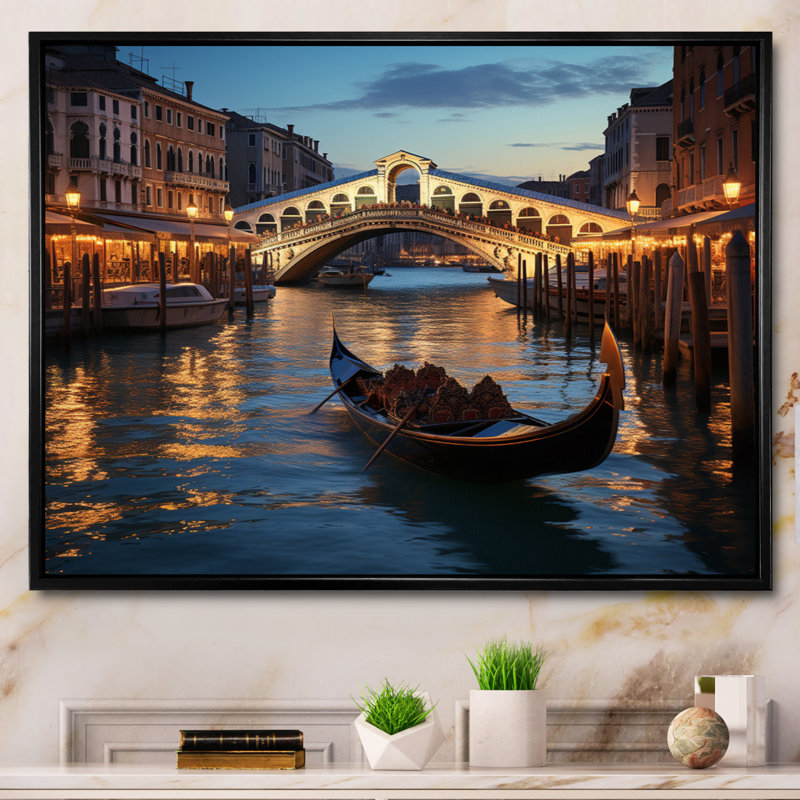 Italie, pont du Rialto Ponte II - Italie, art mural, Cadre flottant noir, H 24 po x l 32 po x P 1 po