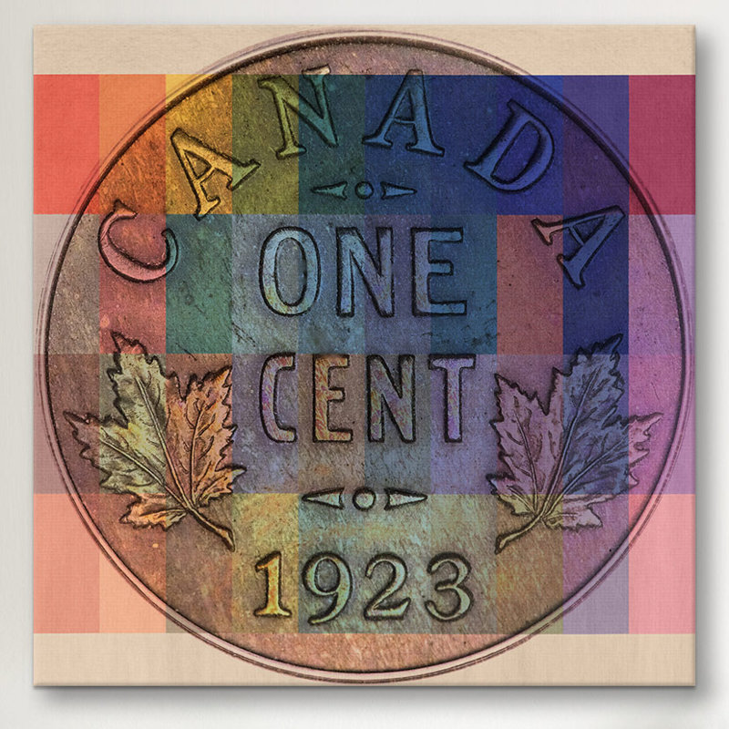 #1 un cent du canada, impression sur toile, H 37 po x l 37 po x p 0,75 po