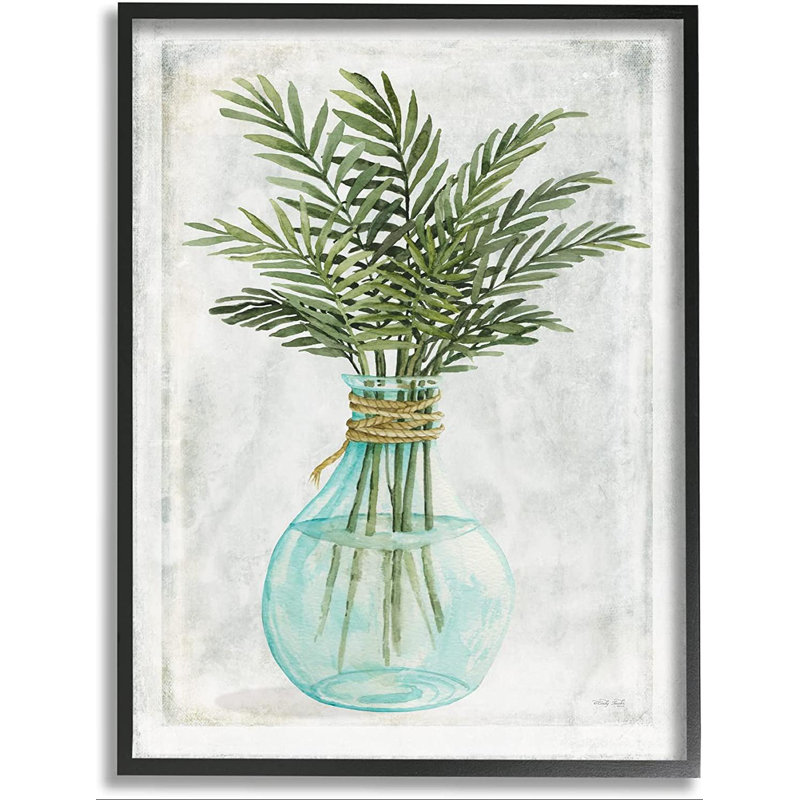 «Boho Botanical Green Plants Leaves Vase», reproduction de cadre photo sur panneau de fibres à densité moyenne
