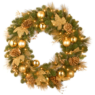 National Tree Company Decorative Elegance Spruce Wreath with Battery Operated Lights