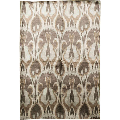 Tapis gris et brun noué à la main de haute qualité